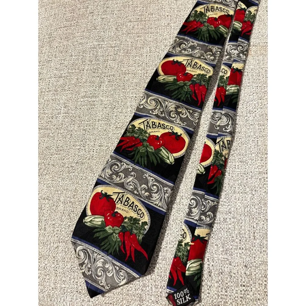 Tabasco Brand 100% Silk Novelty Necktie Chili Pepper‎ Graphic Statement